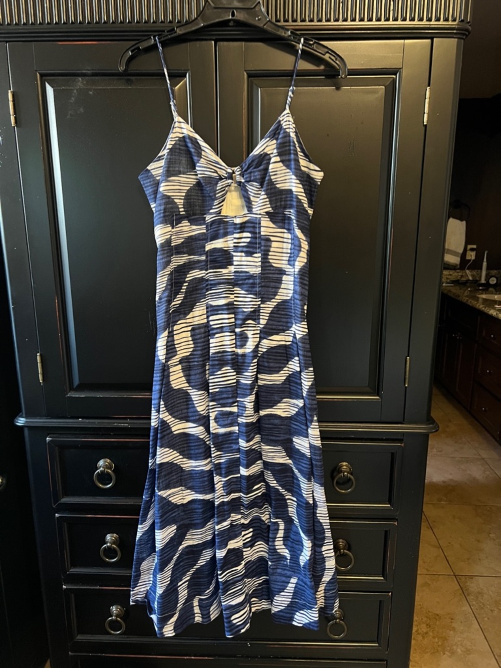 Banana Republic Navy and White Abstract Midi Cotton Sun Dress Sz 6 S